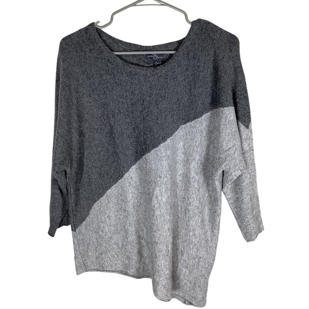 Market & Spruce Womens Gray Colorblock Dolman Sleeve Knit Sweater Size M